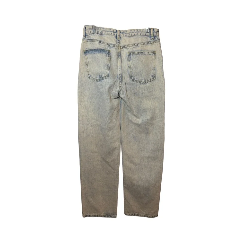 Edikted Asymmetrical Crossover Waist Acid Wash Boyfriend Baggy StraightLeg Jeans